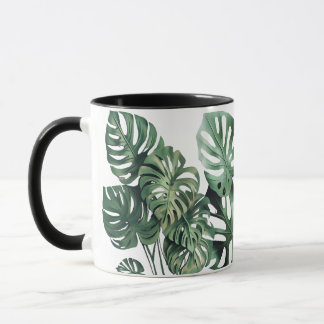 Monstera leaf white and black Mug