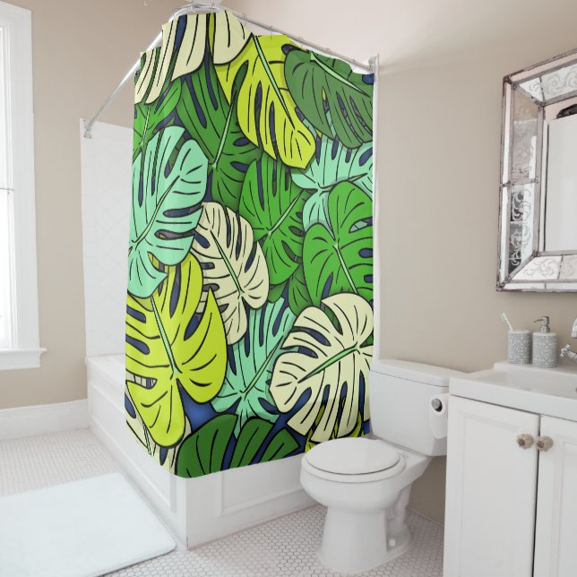Monstera Leaves #3 Shower Curtain (In Situ)
