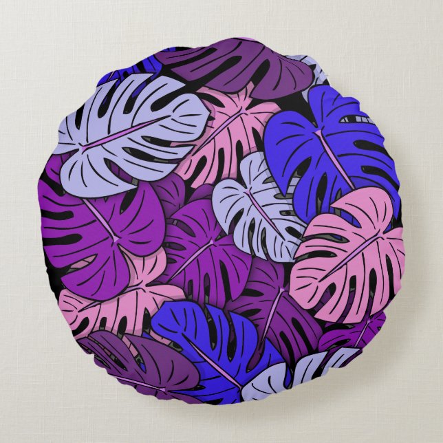 Monstera Leaves #4 Round Pillow (Back)