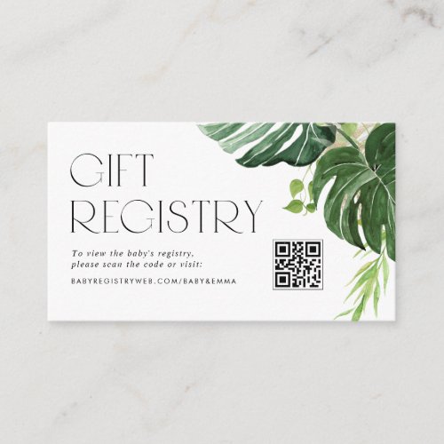 Monstera Leaves Baby Shower URL Gift Registry Enclosure Card