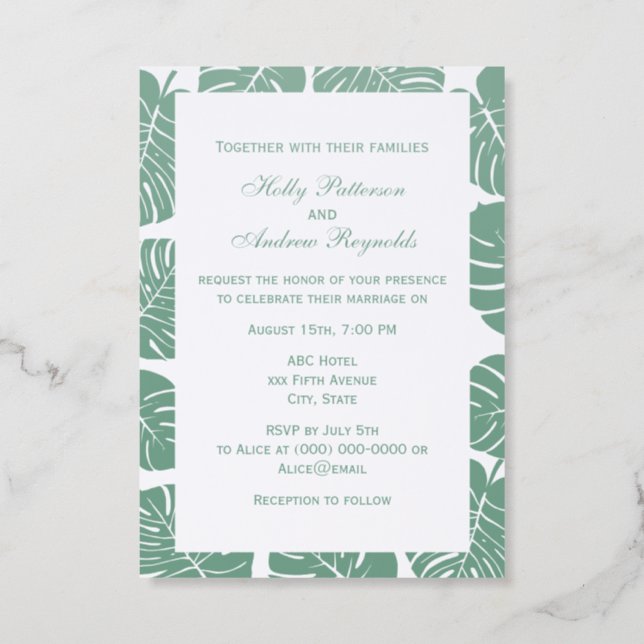 Monstera Leaves Background #2 Wedding Invitation (Front)