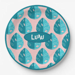 Monstera Leaves - Blue and Pink Paper Plates