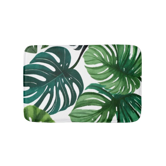 Monstera Leaves | Botanical Modern Green Bath Mat (Front)
