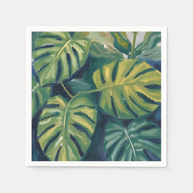 Monstera Leaves Botanical Watercolor Napkins (Front)