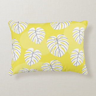 Monstera leaves, bright yellow background. accent pillow
