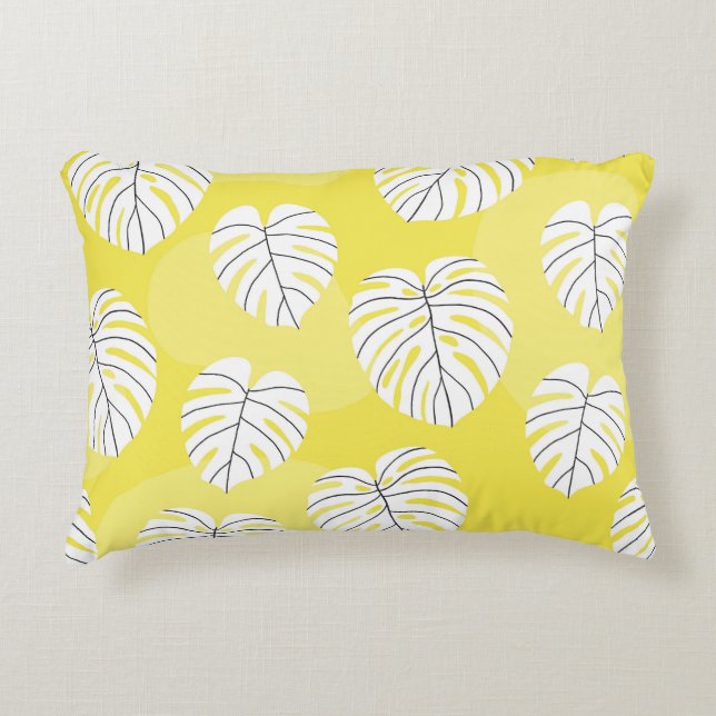 Monstera leaves, bright yellow background. accent pillow (Front)