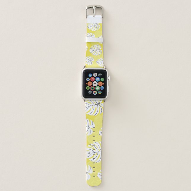 Monstera leaves, bright yellow background. apple watch band (Front)