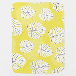 Monstera leaves, bright yellow background. baby blanket