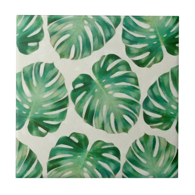 Monstera leaves ceramic tile (Front)