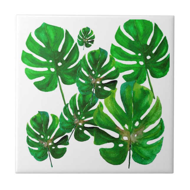 Monstera leaves ceramic tile (Front)