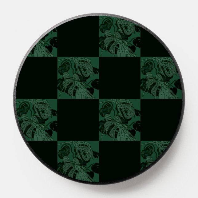 Monstera Leaves - Checkered Pattern PopSocket (Popsocket)