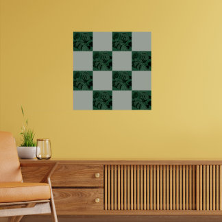  Monstera Leaves Checkered Pattern Poster