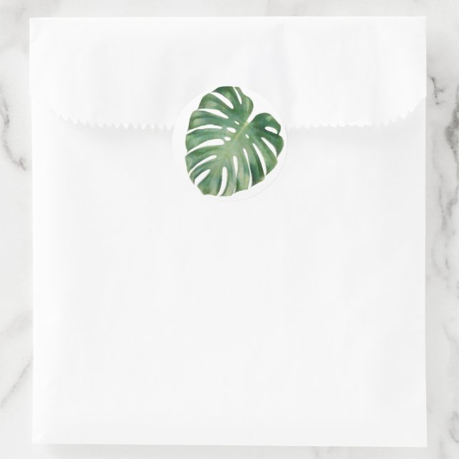 Monstera leaves classic round sticker (Bag)