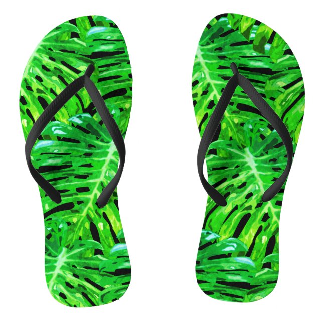 Monstera Leaves Flip Flops Green (Footbed)