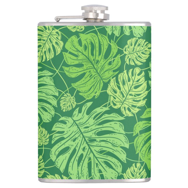 Monstera leaves floral pattern    flask (Front)
