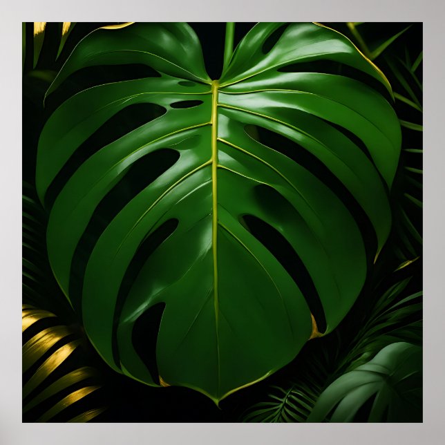 Monstera Leaves Gold Jungle Glamour Poster (Front)