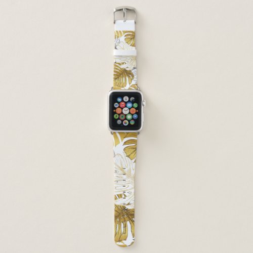 Monstera Leaves Golden White Apple Watch Band