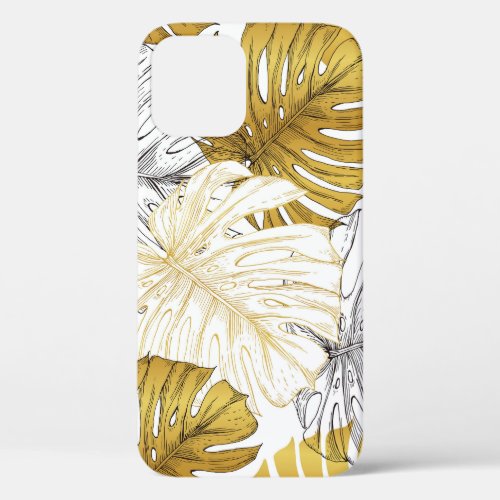 Monstera Leaves Golden White iPhone 12 Case
