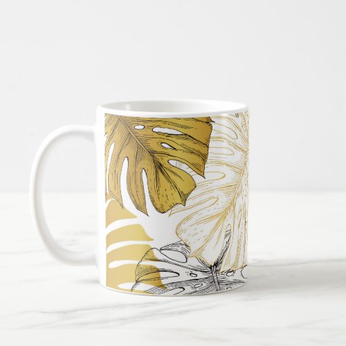Monstera Leaves Golden White Coffee Mug
