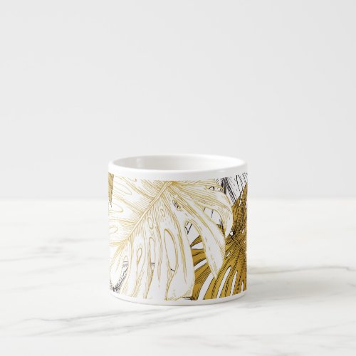 Monstera Leaves Golden White Espresso Cup