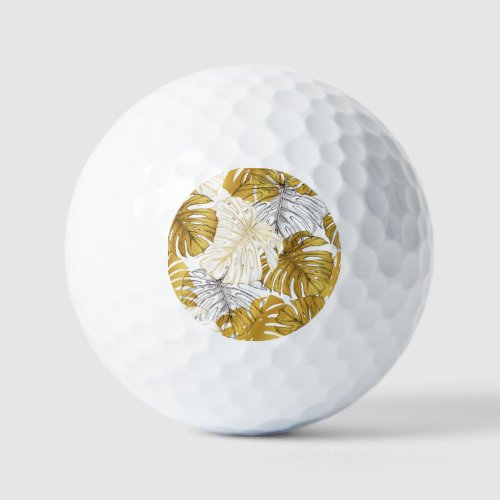 Monstera Leaves Golden White Golf Balls