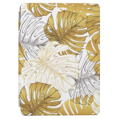 Monstera Leaves Golden White iPad Air Cover
