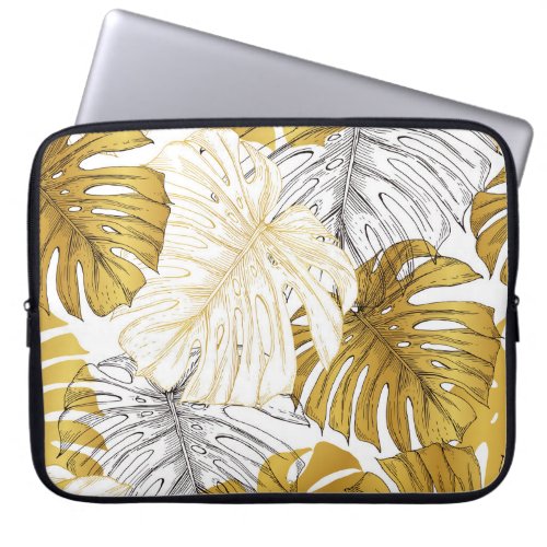 Monstera Leaves Golden White Laptop Sleeve