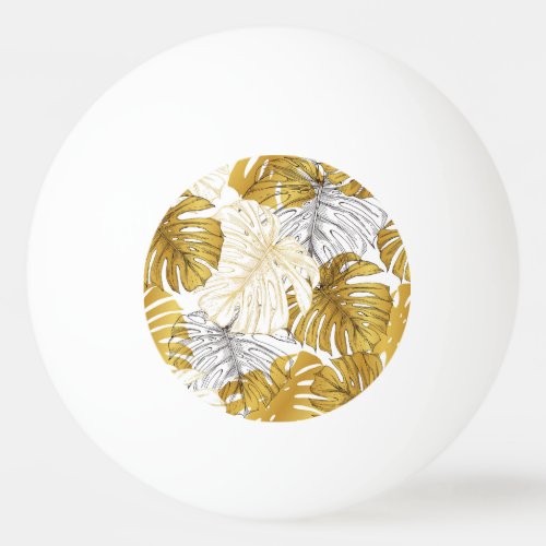 Monstera Leaves Golden White Ping Pong Ball