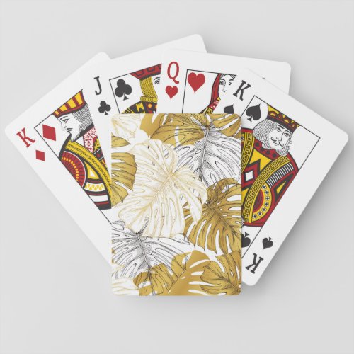 Monstera Leaves Golden White Playing Cards