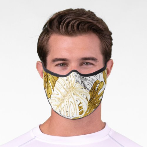Monstera Leaves Golden White Premium Face Mask