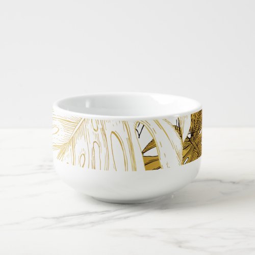 Monstera Leaves Golden White Soup Mug