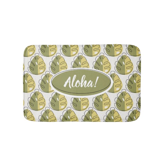 Monstera Leaves - Green Bath Mat (Front)