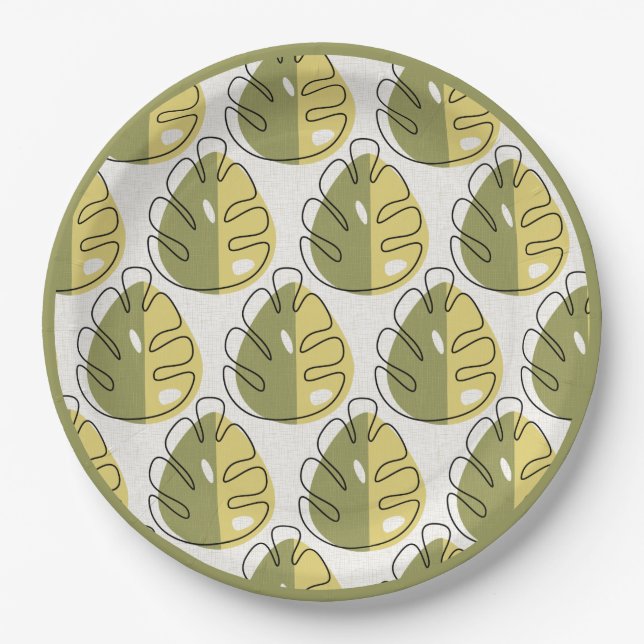Monstera Leaves – Green Paper Plates (Front)