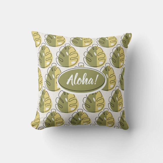 Monstera Leaves - Green Throw Pillow (Front)