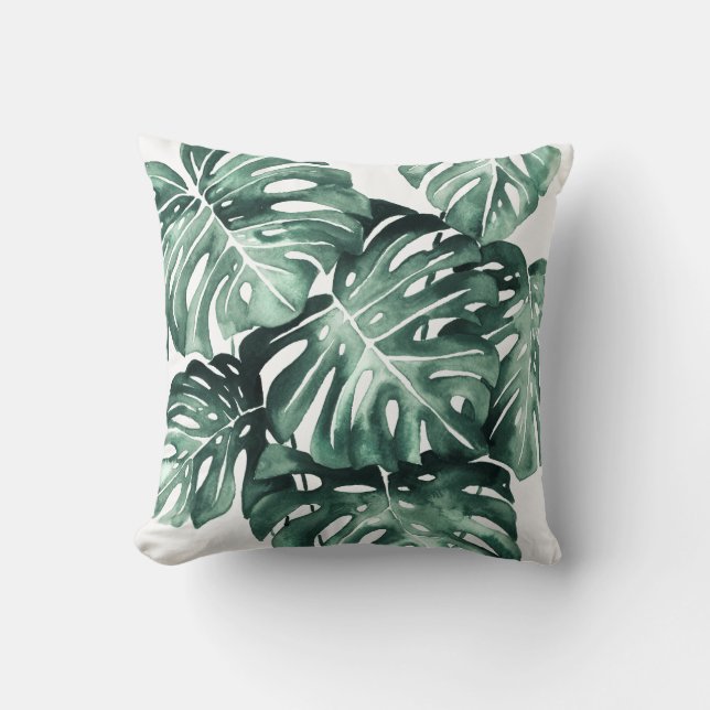 Monstera Leaves Illustration Throw Pillow (Front)