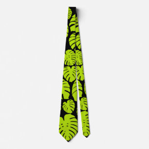 Monstera leaves in Lime Green and black Neck Tie