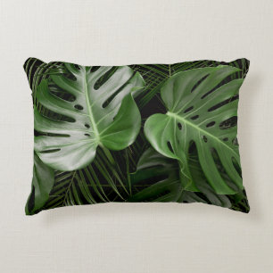 Monstera leaves, luxury tropical layout. accent pillow