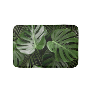 Monstera leaves, luxury tropical layout. bath mat