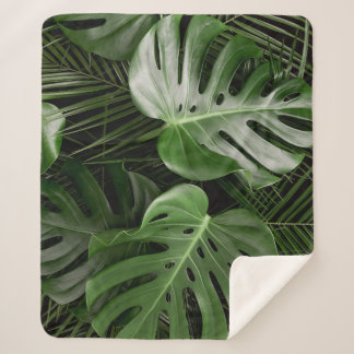 Monstera leaves, luxury tropical layout. sherpa blanket