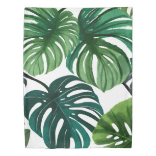 Monstera Leaves Modern Watercolor Botanical Duvet Cover