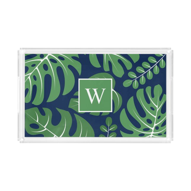 Monstera Leaves Monogrammed Acrylic Tray (Front)