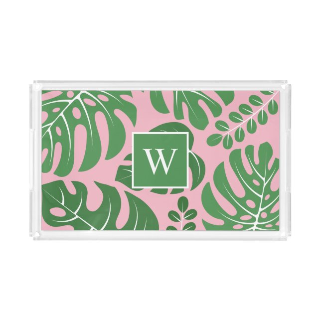 Monstera Leaves Monogrammed Acrylic Tray (Front)