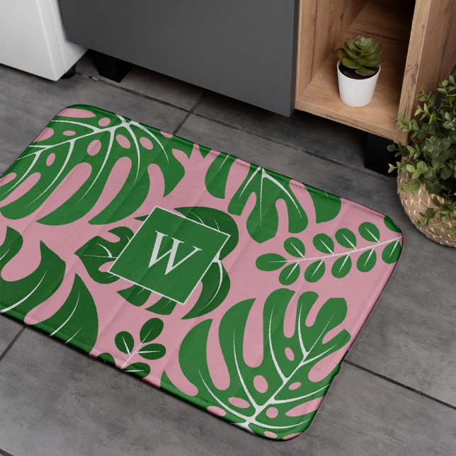 Monstera Leaves Monogrammed Bath Mat (Creator Uploaded)