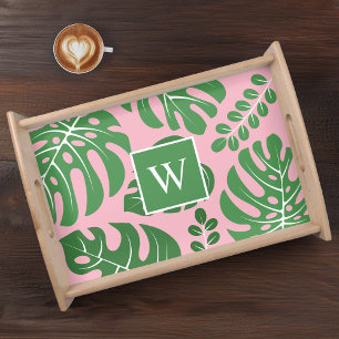 Monstera Leaves Monogrammed Serving Tray