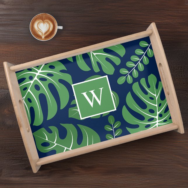 Monstera Leaves Monogrammed Serving Tray (Creator Uploaded)