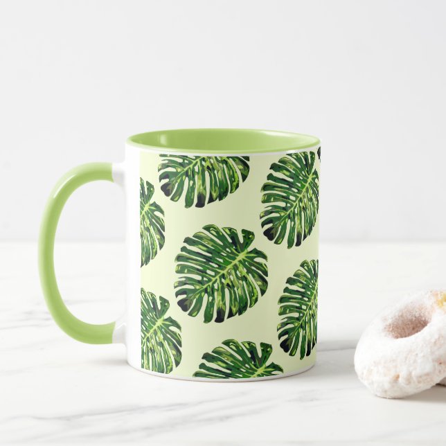 Monstera Leaves Mug - Choose Color (With Donut)