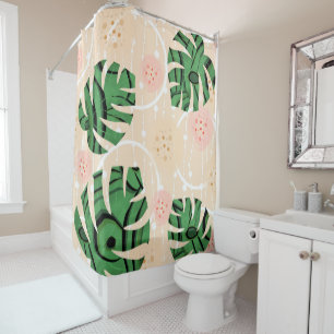 Monstera leaves on pink. shower curtain