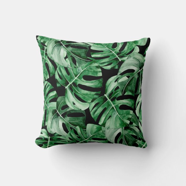 Monstera leaves pattern throw pillow (Front)