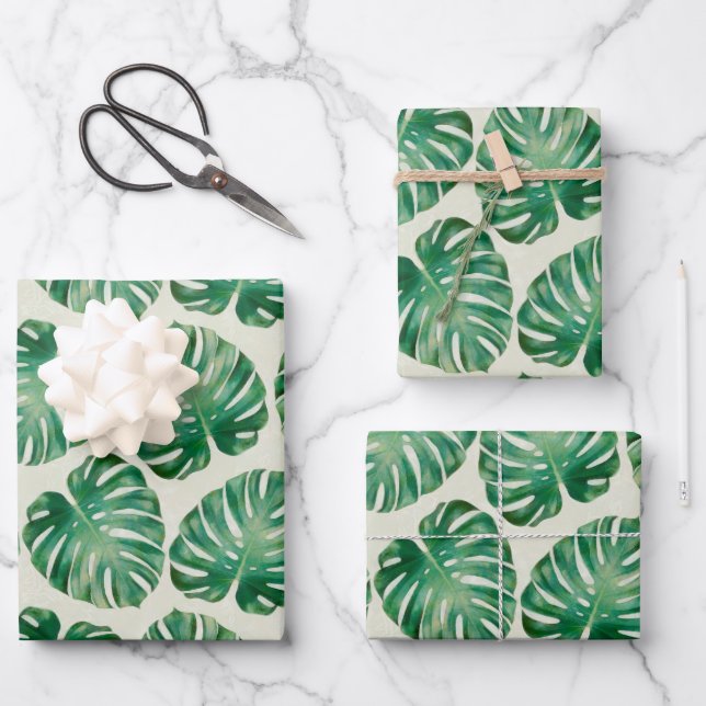 Monstera Leaves Pattern Wrapping Paper Sheets (Front)
