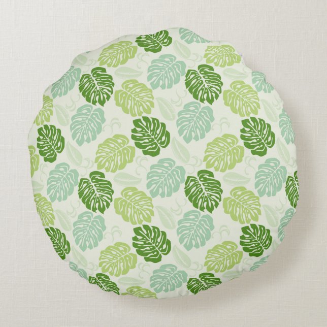 Monstera Leaves Round Pillow (Back)
